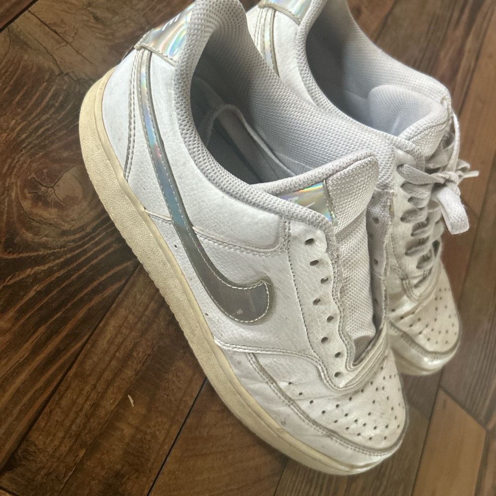 Nike Women's White Sneakers with Iridescent Swoosh - Picture 3 of 5